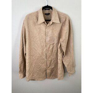 Alfani Beige Long Sleeve Button-Up Shirt Patterned Mens L Polyester Suede Like